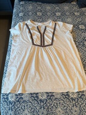 J. Jill purejill Women's Top - heathered cream with black embroidery accent